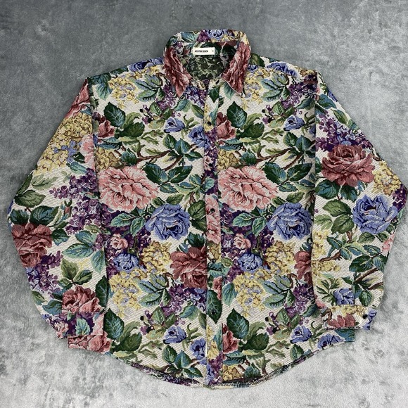 Aelfric Eden Shirt Unisex Sz M Floral Tapestry Oversize Casual Jacket Pearl Snap - Picture 1 of 9